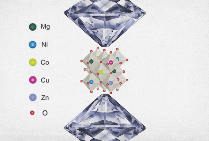 Visualisation of a high-entropy oxide between the tips of a diamon anvil cell